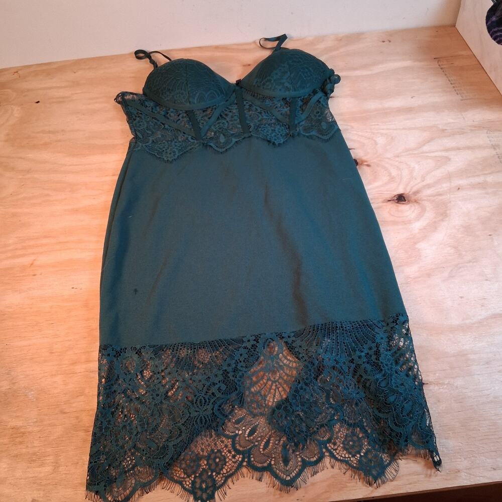 Blashe Womens Green Cocktail Dress Sz XL Lace Sheer Dress Lined Bodice